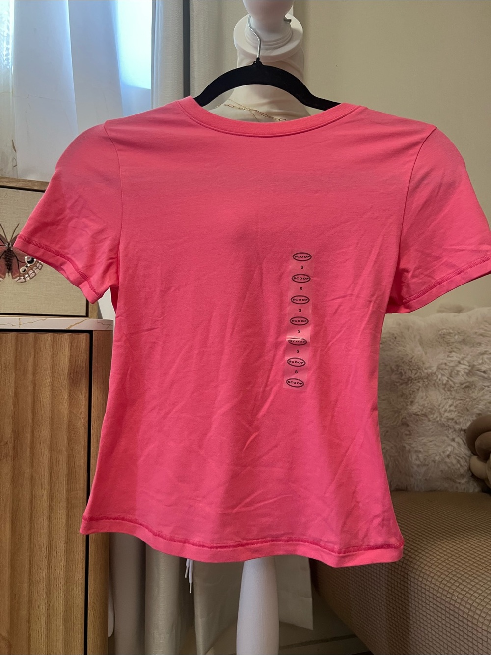 Women's Bright Pink Short Sleeve Crew Tee with Vertical Logo